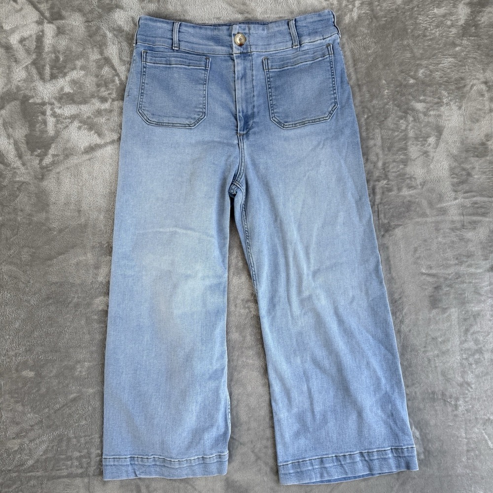 Anthropology Blue Jeans Womens 32 Maeve The Colette Crop High Rise Wide Leg EUC